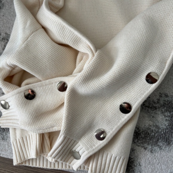 ba&sh Astana Button Sleeve Waffle Weave Cotton Wool Sweater - Picture 2 of 11